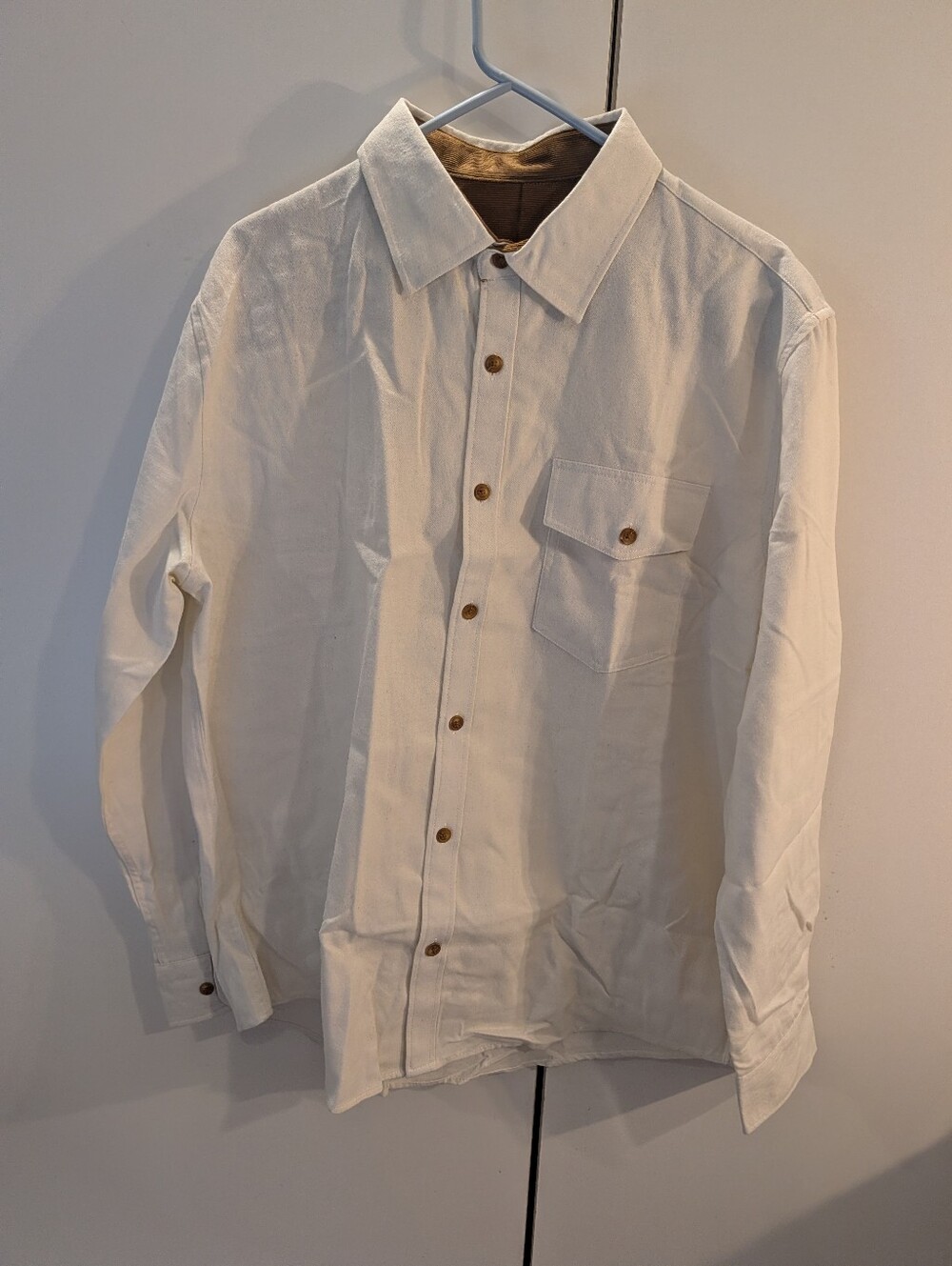 Lion Nardo Mens L Cream Button-Up Flannel Shirt with Chest Pocket NWT
